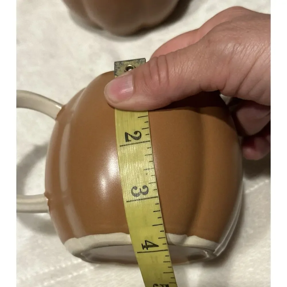 West Elm Stoneware Pumpkin Mug Set; Terracotta Cream Handles Fall Festive